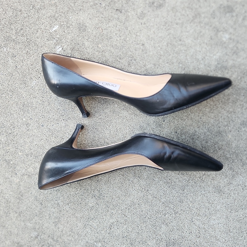 Jimmy Choo Black Pointed Toe Leather Heels - Picture 8 of 16